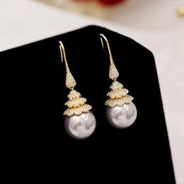 Dangle Earrings Trendy Water Drop White Pearl Women Luxury Wedding Party Jewellery Silver Needle Cubic Zirconia Dangler Earings