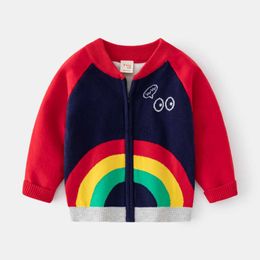 Pullover 2-8T Infant Kid Girls Sweater Cardigan Winter Clothes Zipper Long Sleeve Knit Top Rainbow Print Knitwear Coat Childrens Sweater HKD230724