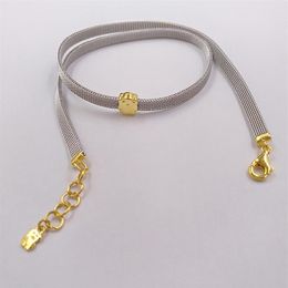 Authentische Halskette aus 925er Sterlingsilber, Gold und Stahl, Icon-Halskette, passend für europäischen Bären-Schmuckstil, Geschenk 613102020246C