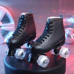 Inline Roller Skates Luxury Black Leather Roller Skates Woman Man Children Double Row PU 4-Wheels Quad Skating Sneakers Patines Shoes HKD230725