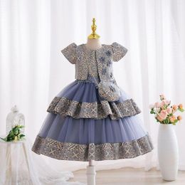 Girl Dresses Flower Girls Wedding Party Xmas Clothing For Kid Appliques Embroidery Prom Gown Elegant Gold Lace Organza Princess Dress