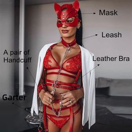 Bras Sets Women Leather Harness Garter Bondage Set Sexy Lingerie Suspender Goth Erotic Fetish Wedding Underwear Bdsm Belt300w