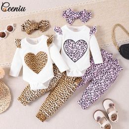 Clothing Sets Ceeniu 0-24M Baby Girl Autumn Clothes Heart Romper Bowknot Leopard Printed Pants 3pcs Girls Outfits Born