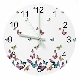 Wall Clocks Colorful Butterflies Pring Luminous Pointer Clock Home Ornaments Round Silent Living Room Bedroom Office Decor
