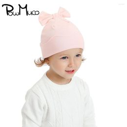 Berets Powmuco Double Layer Thickened Knitting Cotton Hat And Glove Set Solid Colour Bowknot Baby Caps Warm Mitten Birthday Gift