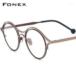 Sunglasses Frames FONEX Pure Titanium Glasses Women Colorful Retro Round Prescription Eyeglasses 2023 Vintage Myopia Optical Eyewear F85766