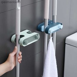 Self-adhesive Mop Clip Bathroom Shelf Wall Mounted Free Punch Hook Kitchen Torage Brush Broom Hanger Towel Household Hook Holder L230704