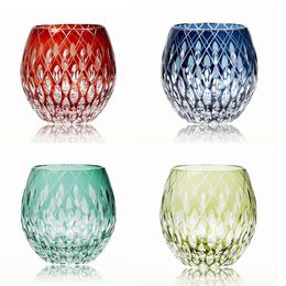 Japanese Style Edo Kiriko Crystal Wine Glass Hand Engraving Kaleidoscope raindrop Whiskey Tumbler Collection Level Cups252v