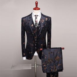 Men's Suits & Blazers 2021 Men Slim Fit Wedding Fashion Design Mens Floral Print Party Dinner Prom Wear Latest Coat Pant Vest213t