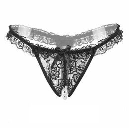 Women's Panties Women Sexy Lingerie Erotic Open Crotch Crotchless Lace Underwear Porn Underpants Sex Wear G-string With Pearl3272