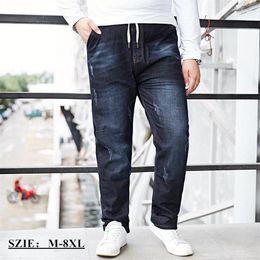 Men Embroidery Elastic Waist Casual Straight Jeans Fashion Cotton Stretch Man Jeans Denim pantsTrousers Plus Size 6XL 8XL206S