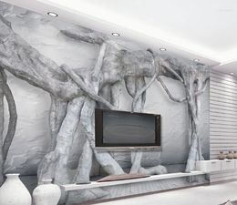 Wallpapers Bacal Black And White 3d Three-dimensional Grey Art Tree Root Virgin Forest TV Background Murals Wallpaper For Walls 3 D