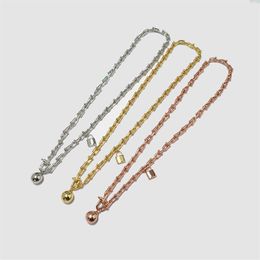 Titanium steel Jewellery T letter U-shaped chain lock ball pendant double circle winding necklace for woman289Q