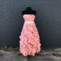 Real Tree AP Pink Camo Prom Dress Long Chiffon Pic-up Bridesmaids Dress 2018308d