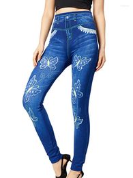 Women's Leggings Butterfly Printed Leggins Fitness Pencil Pants Women Faux Jeans High Waist Jeggings Stretchy Sports