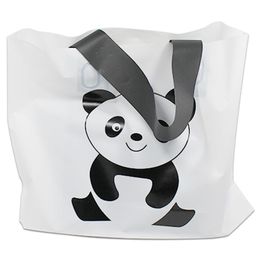 Whole 25pcs Lot Printing Panda Carton White Shopping Plastic Bag With Handle For Cloth Gift Fashion Pouch303Z