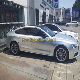 High Quality Matte Satin Chrome Metallic Silver Vinyl Car Stickers Folie Wrapping Film Bubble For Vehicle Styling Size 1 52 298J