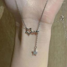 Chains Korean Fashion Crystal Star Pendant Silver Colour Chain Necklace For Women Aesthetic Cute Vintage Y2K Jewellery Accessories Gift