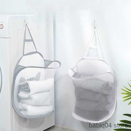 Storage Baskets Folding Laundry Basket Wall Hanging Dirty Clothes Storage Basket Mesh Clothes Storage Bag Laundry Hamper Bathroom Organzier