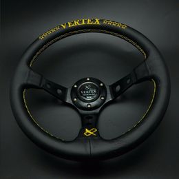 320mm Vertex Leather Steering Wheel Deep Dish For Hub Drifting Yellow Stitch173P