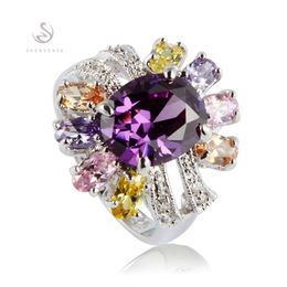 SHUNXUNZE sell Wedding rings Jewellery for women Pink Peridot Morganite Blue yellow Purple Cubic Zirconia Rhodium plated R368 s2255