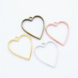 120pcs Alloy Heart Open Back Bezel Pendants Rack Plating Hollow Frame Pendants for DIY Resin Pressed Jewellery 7 colors230A