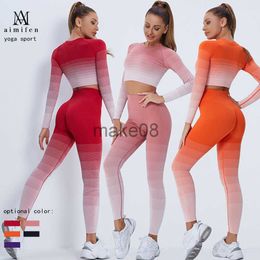 Women's Tracksuits Seamless Women Yoga Set Workout Sportswear Fitness Yoga Set Tracksuit Long Sleeve Crop Top High Waist Leggings Sports Suits J230720