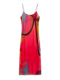 Urban Sexy Dresses Long Slip Dres 2023 Vintage Print Thin Shoulder Clothing Summer Sleeveless Ladies Holiday 230719