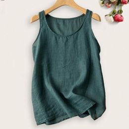 Women's Tanks Women Vest Retro O-neck Sleeveless Top Summer Breathable Ladies Camisole Lady Solid Colour Casual Loose Clothing