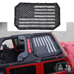 Black Car Roof Mesh UV Protection SunShade Top Cover For Jeep Wrangler JK 2007-2017 Auto Exterior Accessories USA Flag308T