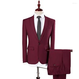 Men's Suits Autumn Two-piece Suit Korean Version Of The Slim Wedding Groom Business Large Size Multi-color Boutique