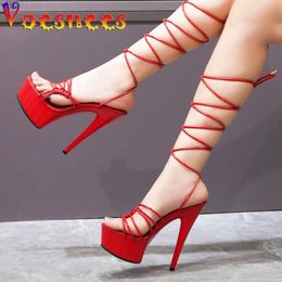 Sandals 2023 New Women Gladiator Pumps Ankle Cross Strappy Night Club Sandals 15CM Sexy Narrow-band High Heels Fashion Sexy Model Shoes L230720