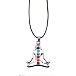 7 Chakra Reiki Stones Healing Crystal Necklaces & Pendants Health Amulet 3D Symbols Stone Charms Pendant Yoga Necklace collier297o