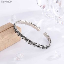 New Arrival Rose Female Temperament Silver Plated Bracelets Creative Flower Personality Opening Bangles TYB161 L230704