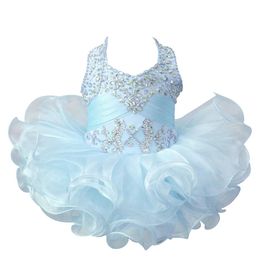 Baby Girls Cupcake Pageant Dress Halter Mini Ball Gown Toddler Princess Ruffles Tutu Dress Infant Girls Short Birthday Party Dress228s