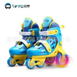 Inline Roller Skates Double Line 2 Row Roller Skates For Kids Adjustable 4-wheel Skating Shoes Flashing Light Up LED Wheels Children Quad Sneakers HKD230720