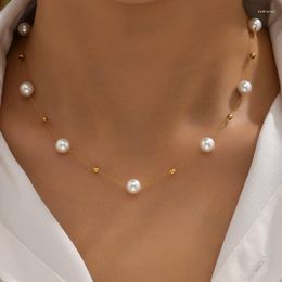 Chains Fashion Pearl Beads Necklace For Women Simple Party Wedding Copper Chain Jewelry Gifts