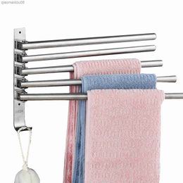 304 Stainless Steel 4 Arm Bathroom Swing Hanger Towel Rack Storage Organizer Space Saver Wall Mount Towel Rack for Hotel Home L230704