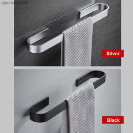 Towel Holder Bathroom Towels Rack Hanger Black Silver 304 Stainless Steel Wall Hanging Towel Bar Organizer Kitchen Storage Shelf L230704