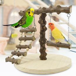 Other Bird Supplies Wooden Parrot Play Stands Swing Tray Cup Toys Hanging Ladder Bridge For Park Style Climbing Cage