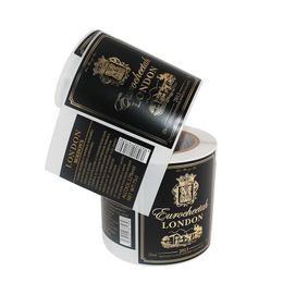 Custom Black and Gold Foil Label Package Wine Adhesive Stickers Roll Golden Stamping Front Back Side Labels221C