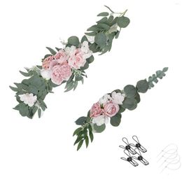 Decorative Flowers Artificial Swag Silk Rose Garland For Front Door Wedding Wall Decor
