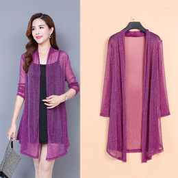 Women's Jackets 2023 Summer Mesh Cardigan Mid-length Shawl Thin Middle-aged Women Air-conditioned Shirt Jacket Female E111