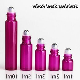 Cheap price Refillable 1ml 2ml 3ml 5ml 10ml Red Perfume Glass Roll On Bottle with Stainless Steel Roller for Essential Oil Free Ship Qjcgb