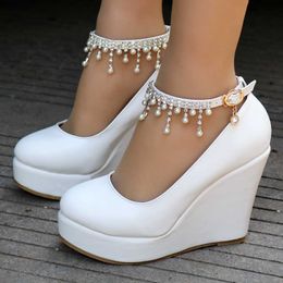 Sandals Women Ankle Strap Platform Wedge Shoes High Heel Female Footwear Single shoes women pearl beaded tassel shoes plus size L230720
