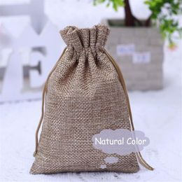Whole 5 colors 100PCS Burlap Bags with Drawstring Gift Jute bags Included Cotton Lining Size 3 5 X4 7 9X12CM 282V