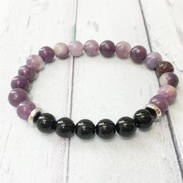 MG0503 New Design Lepidolite Black Onyx Wrist Mala Bracelet Fashion Women's Yoga Bracelet Heart Chakra Stress Relief Jewelry185T