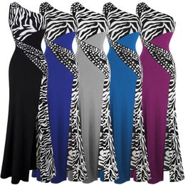 Angel-fashion Women One Shoulder Zebra Beaded Gemstones Stitching Evening Dresses Prom Gowns Evening Dress Party Dress 072255V