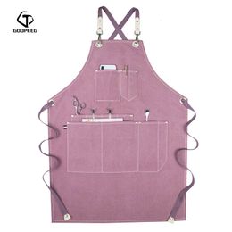 Cutting Cape Four Seasons Canvas Work Apron Denim Barber Garden Coffee Lady Barbecue Kitchen Utensils Accessories Male Waiter Uniforms 230719