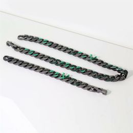 Europe America Men Black-colour Metal Engraved V Initials Green Enamel Setting Diamond 2054 Chain Links Necklace Bracelet Jewellery 2087